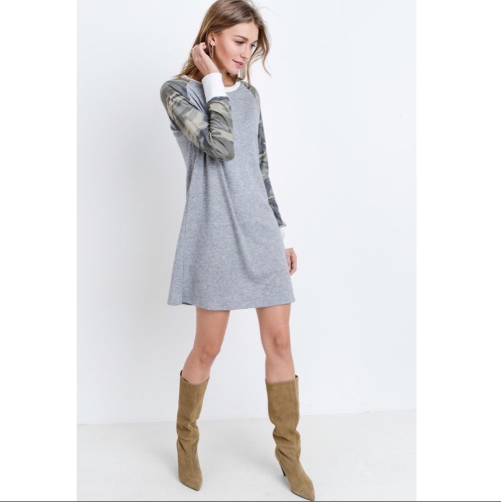 Make Offer 🌷Gray Camouflage Contrast Sleeve Dress - Picture 3 of 6